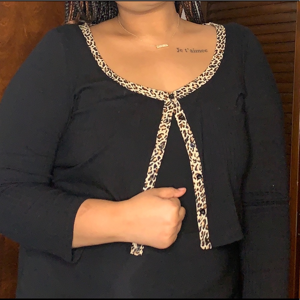 Black Button up top with Cheetah Lining